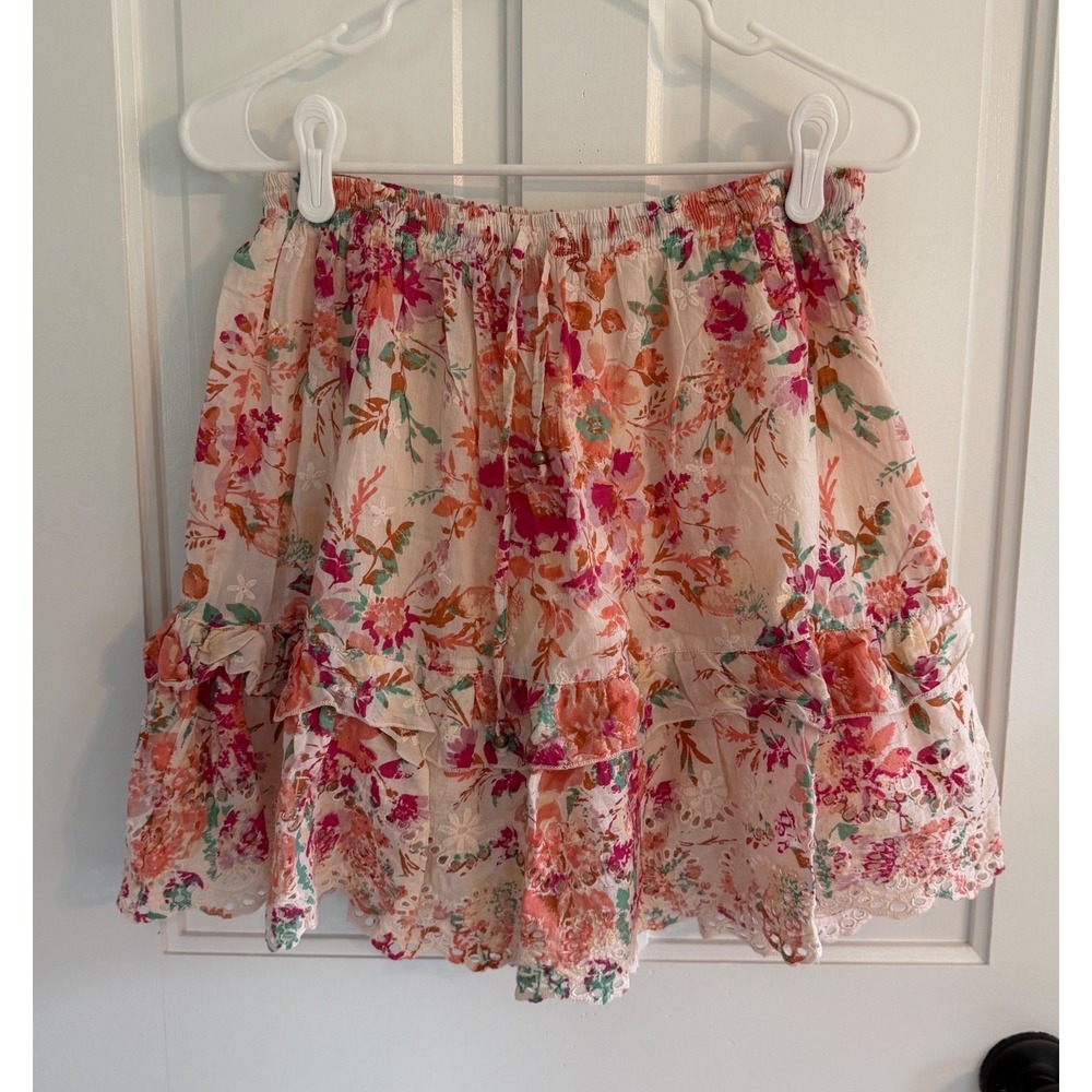 Angie XL Floral Boho Eyelet Lace Tiered Mini Skirt 100% Cotton Lined